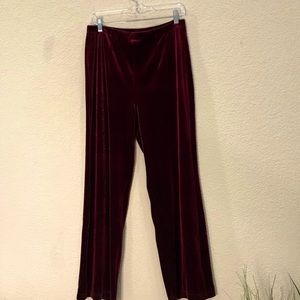 Chicos Traveler Deep Merlot velvet no tummy pull on wide leg pants, sz 1r/M NWT